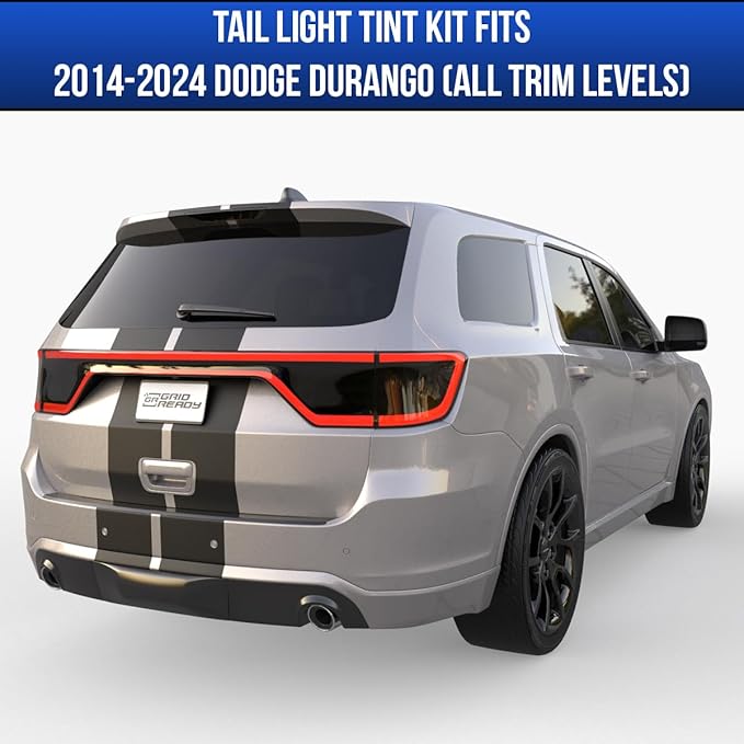Fits 2014-2024 Dodge Durango Tail Light Tint Kit. Dark black smoke vinyl taillight overlay accessories.