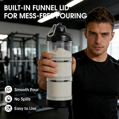BYLWORKOUT 3-Layer Protein Powder Container with Funnel and Keychain