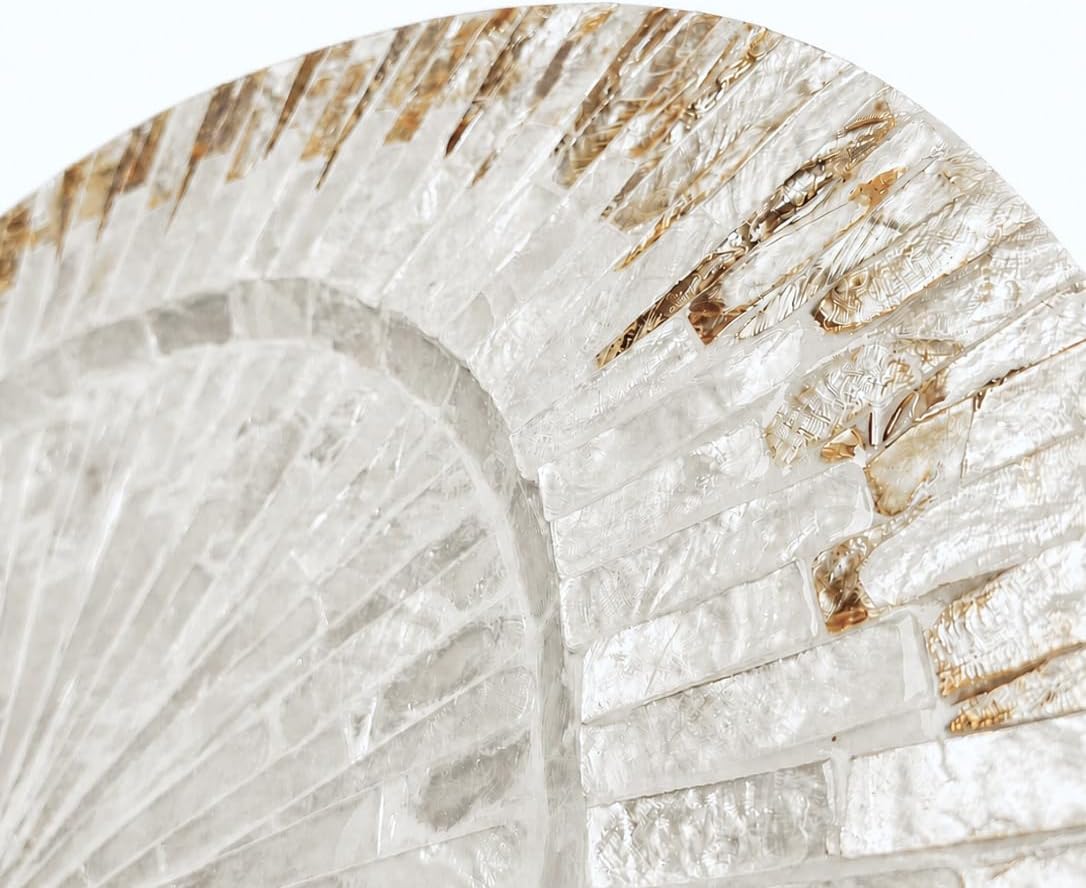 i-lan 13Inch 2 Pack Mother Of Pearl Decorative Plates for Display, Sea Shell Inlay Wood Charger Plates for Dining, Party, Modern and Rustic Decoration Placemats for Dinner Plates,Champagne Gold