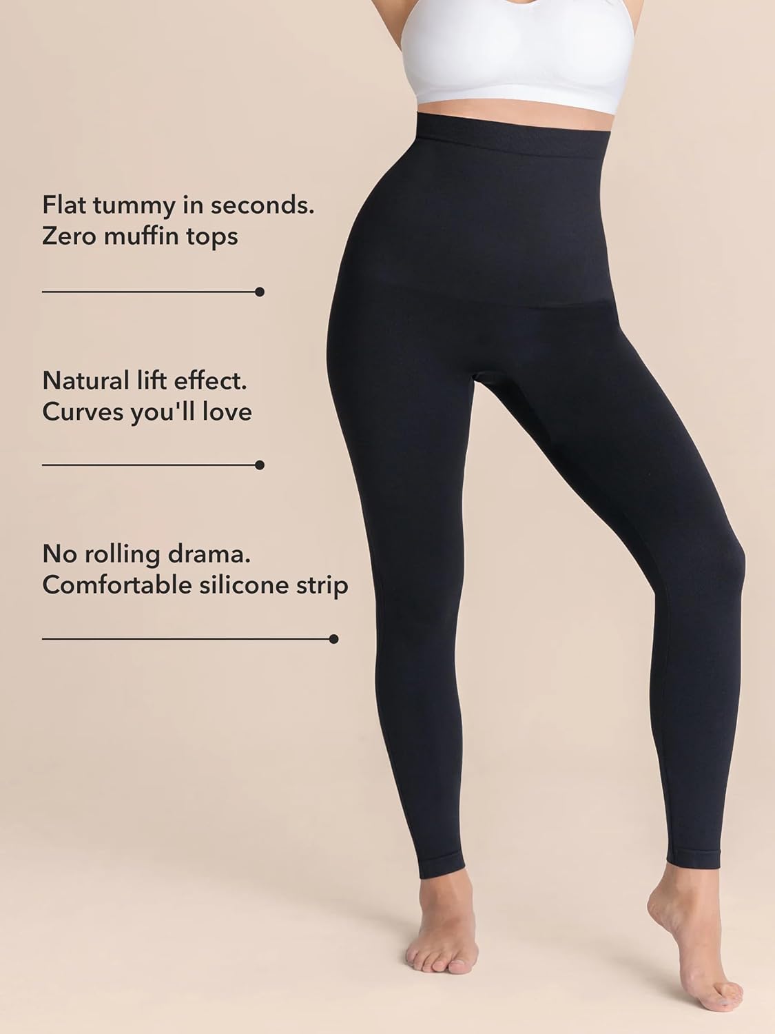 High Waisted Tummy Control Compression Leggings for Women - Petite to Plus Size Womens Leggings Non See Through