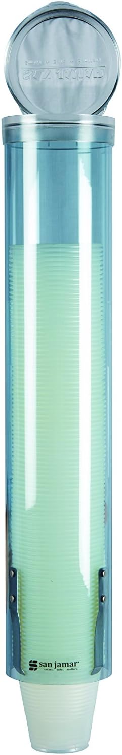 San Jamar Small Pull-Type Cup Dispenser Fits 3-4.5 Oz Cone Cups, 3-5 Oz Flat Cups with Flip Caps for Restaurants, Dining Halls, and Fast Food, Plastic, 16 Inches, Blue