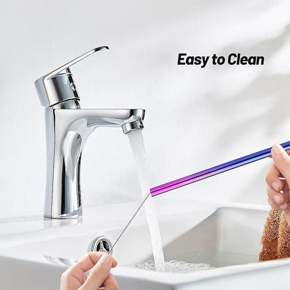 VEHHE Metal Straw Stainless Steel Straws Drinking Reusable Straws 4 Set -10.5" Ultra Long Rainbow Color-Cleaning Brush for 2030 Oz for Yeti RTIC SIC Ozark Trail Tumblers (2 Straight2 Bent1 Brush)