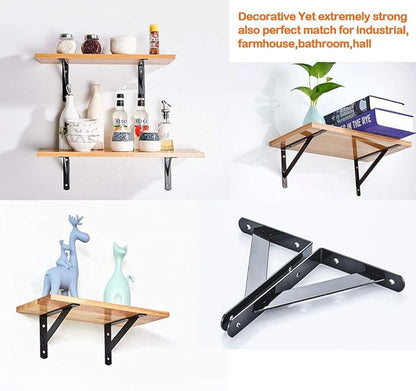 8Pcs Shelf Brackets Heavy Duty Triangle Shelving Brackets Right Angle Wall Mounted Shelf Supporters, Black 6 Inch