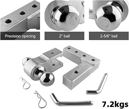 Trailer Hitches Tow Accessories, Aluminum 4 Levels Adjustable 6" Trailer Raise Drop WTow Hook Double Ball Mount 2 Inch Standard Receiver Parts for RV,SUV, ATV and Truck etc