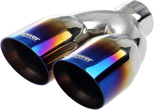 Upower Dual Exhaust Tips 2.5" Inch Inlet 3.5" Outlet 9.5" Length Vacuum Plating Blue Polished 304 Stainless Steel 1.2mm Thickness Double Wall Slant 2.5" to 3.5" Exhaust Tailpipe