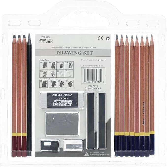 PRO ART - 3078 Pencil Set Sketch  Draw, 9.38" x 9.38" x 0.25", Graphite  Charcoal