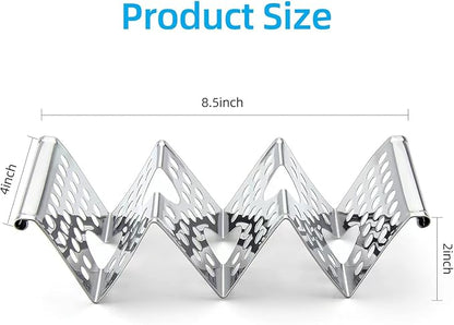 Taco Holders Set of 4, Taco Stand, Stainless Steel Taco Holder, Each Can Hold 3 Tortillas, with Easy-Access Handle, Fits Microwave, Air Fryer and Oven