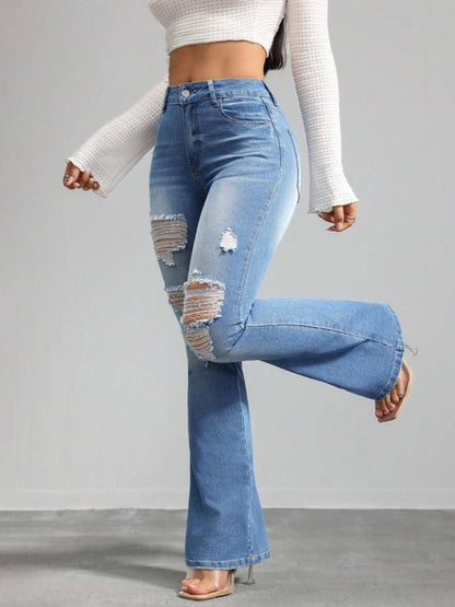 Bell Bottom Jeans for Women Ripped High Waisted Classic Flared Denim Pants