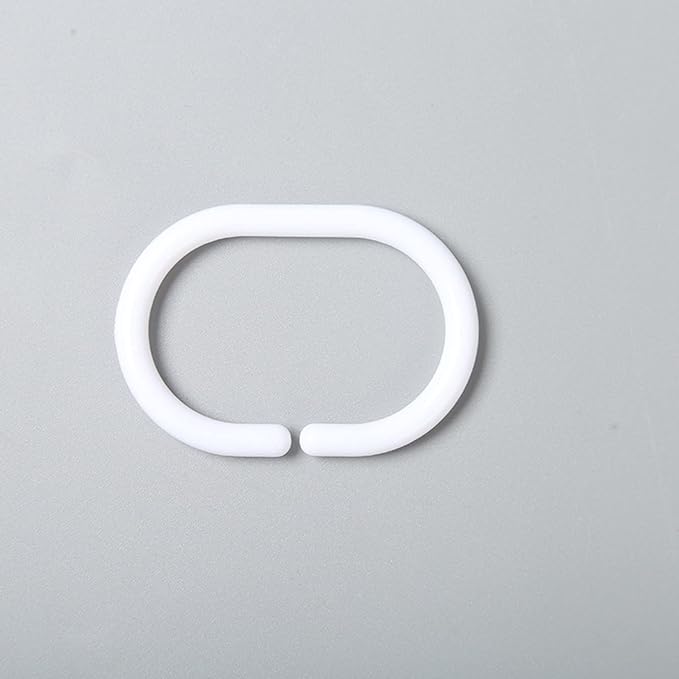Plastic Shower Curtain Rings,Pack of 12 White Bathroom Shower Hooks Loop Clips Bath Drape Replacement C-Rings Pole and Rail Window Rod (White)