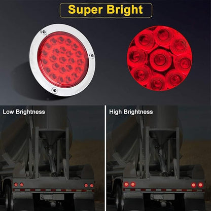 LIMICAR 4" Round LED Trailer Tail Light 2PCS 24 LED Stop Turn Signal Brake Marker Clearance Running Lights w/Chrome Bezels for Trucks Trailer RV Waterproof