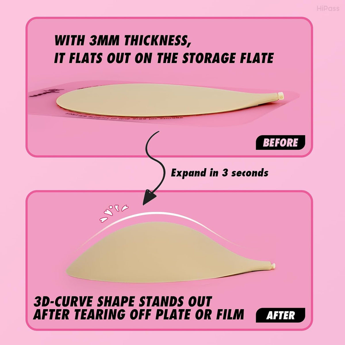Hipass Adhesive Sticky Bra, Push Up Invisible Bras for Backless Strapless Dress?Reusable Wireless Breast Lift Bras for Women