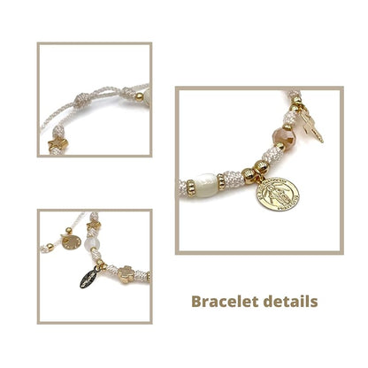 St Jude Thaddeus Blessed Bracelet for Health Pray Saint of Hope and Impossible Causes Pulsera de San Judas Adjustable Religious Jewelry for Women and Teenagers (Ivory)