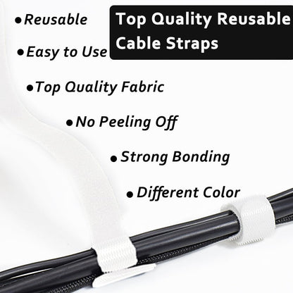 M METERXITY 60-Pack Reusable Cable Ties, 8 in Fastening Adjustable Hook and Loop Tie Wrap Cable Straps Wire Ties Multi-Purpose Cable Ties for Office/Home/Data Centers [White] (Not Original Packaging)