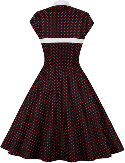 Women 50s 60s Vintage Sleeveless Cocktail Swing Dress 1950s Polka Dot Floral Audrey Rockabilly Prom Party Dress with Belt