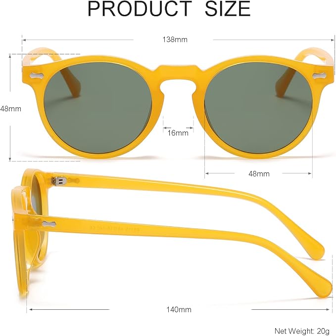 Vintage Polarized Sunglasses for Men Women Round Retro Classic Fashion Eyewear UV400 Protection Sun Glasse
