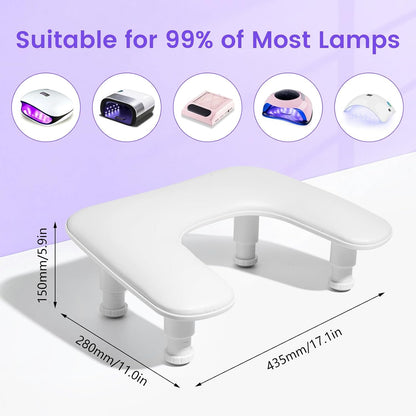 Big Arm Rest for Nails Tech, Height Adjustable, U-Shaped, White 2nd Gen, 3-Level Height Adjust, 15° Ergonomic Angle, Microfiber PU Leather, Anti-Slip Base, Tool-Free Setup for Acrylic Nails