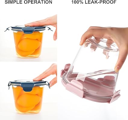 1-Cup24 Ounce Glass Food Storage Containers, Round Glass Soup Container with Airtight Lids, Leak-proof Soup Stew Food Storage and Meal Prep Container, Microwave Freezer Safe, 1pcs(Green)