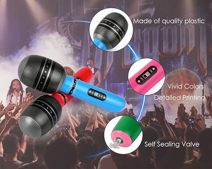 DS. DISTINCTIVE STYLE Inflatable Microphones 6 Pieces 10-Inch Blow up Microphones 80s 90s Party Favors Performace Photo Props Random Colors
