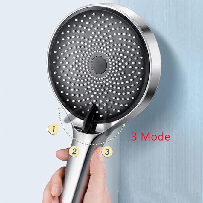 3 Mode Shower Head with 13Cm Panel Liquid Silicone Outlet Hole High Pressure Water Saving Adjustable Bathroom Accessories,Silver Set