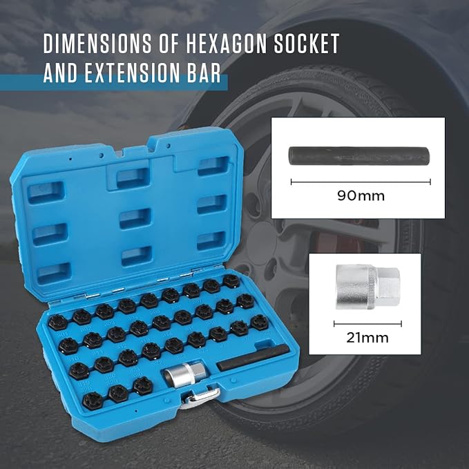 32 PCS Wheel Lock Removal Kit Compatible with Mercedes Benz, Wheel Lock Key Set Wheel Lock Lug Nut Removal Kit for Removing and Locking
