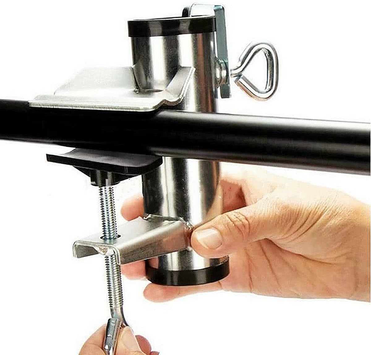 Upgrade Patio Umbrella Holder Heavy Bench Buddy Deck Umbrella Holder Clamp Holder Clip Strong Durable Metal Parasol Holder Beach Fishing Umbrella Mount Chair Clamp