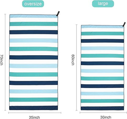 Exclusivo Mezcla Large Microfiber Quick Dry Beach Towel, Lightweight Sand-Free Cabana Stripe Pool Travel Camping Towel with Bag (Green, 30x60 Inches)