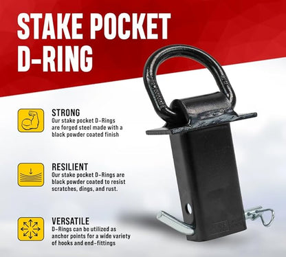Mytee Products Heavy Duty Adjustable Trailer Stake Pocket -Small 58 Inch Forged D Ring Black Powder Coated w 12" Hitch Pin, WLL5400 lbs 2 Adjustable Holes  Stake Pocket D-Ring Tie Down Utility