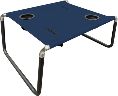 Lightweight, Portable and Foldable Table for Beach, Camping and Outdoor Adventures - Stable Surface - with Cup Holder for Drinks and Phone Pockets - Navy
