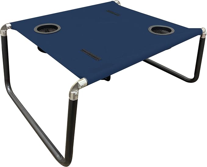 Lightweight, Portable and Foldable Table for Beach, Camping and Outdoor Adventures - Stable Surface - with Cup Holder for Drinks and Phone Pockets - Navy