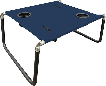 Lightweight, Portable and Foldable Table for Beach, Camping and Outdoor Adventures - Stable Surface - with Cup Holder for Drinks and Phone Pockets - Navy