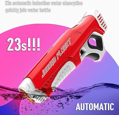 Electric Water Gun with Automatic Water Absorption, One Reload 300 Water Bullets, Range of 28-32Ft, Waterproof Automatic Reload Water Squirt Gun Toy for Kids (Red)