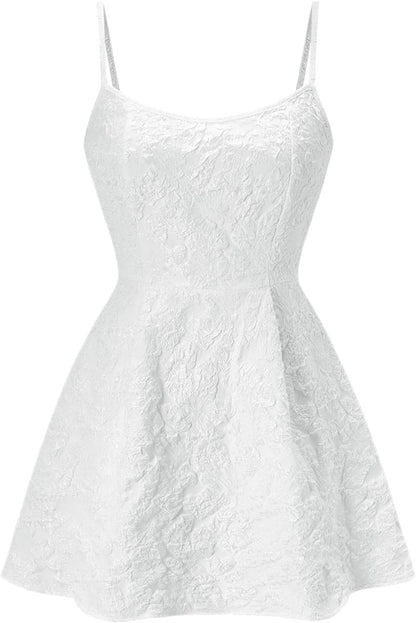 XS winkbay Women's Elegant Jacquard A line Mini Dress Summer Scoop Neck Spaghetti Strap Cocktail Party Birthday DresseS