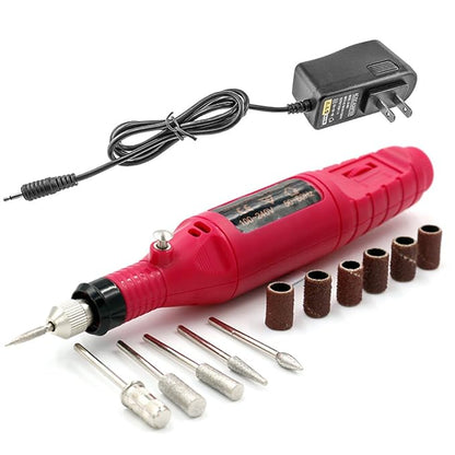 Pinkiou Portable Electric Nail Drill Set Pen Sander Polish Machine Acrylic Gel Removal Manicure Filer Kit with 6 Nail Drill Bits Pedicure Efile Rotary Carver Nail Art Tools