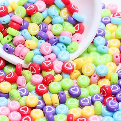 200Pcs DIY 7mm Materials Acrylic Flat Round Heart Pattern Spacer Loose Beads (Style 3)