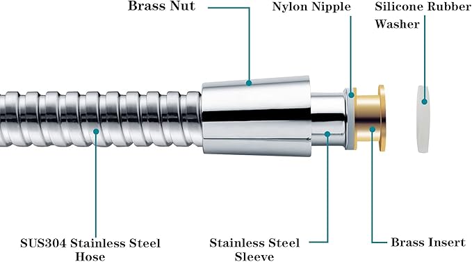 BRIGHT SHOWERS Shower Hose For Hand Held Shower Heads, 59 Inches Cord Stainless Steel Hand Shower Hose, Ultra-Flexible Replacement Part with Brass Insert, Chrome