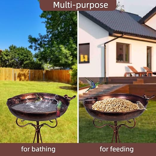 VEWOGARDEN Metal Bird Baths for Outdoors Vintage Garden Birdbath 12" Bird Bath Bowl Pedestal Bird Baths Standing Bird Feeder Birdbath with Folding Bracket
