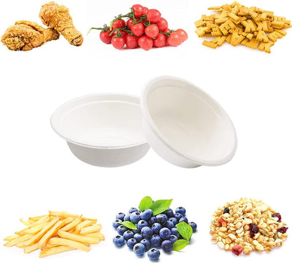 Lshfwn 100 PCS 12 OZ Disposable Paper Bowls,100% Compostable Biodgradble Bowl,350ml White Party Paper Bowl,Natural Sugarcane Fibers Bowls for Parties Catering