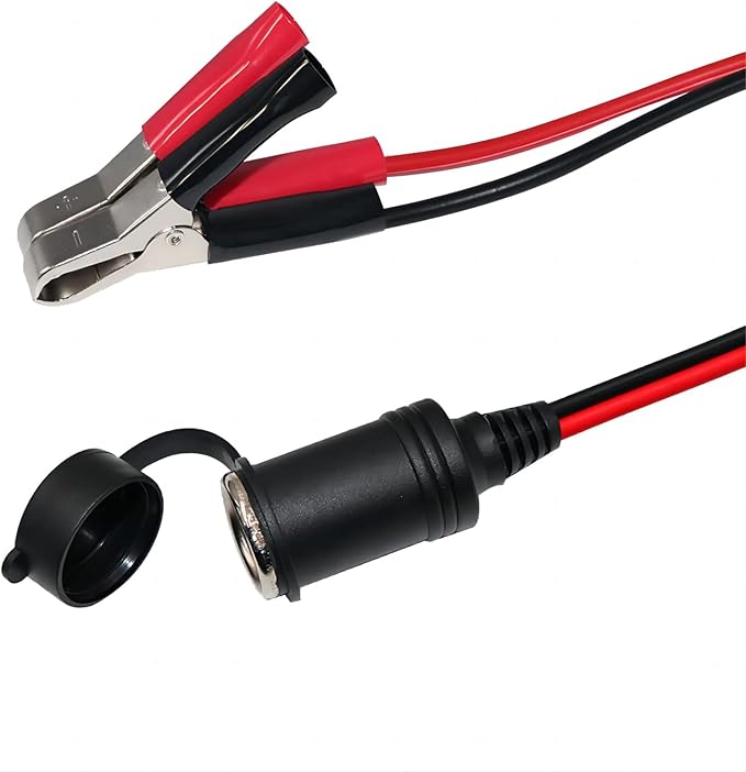 KUNCAN Cigarette Lighter Adapter - Female Socket to 12v Battery Alligator Clips for Auto Car Battery Clamp to Lighter Plugs Cigar Charge Extension Cable Cord 2FT