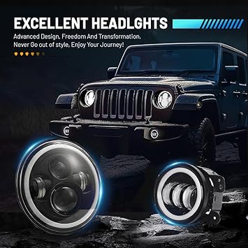 JHLion Upgraded NEW 2000 Bright Jeep wrangler headlights(Black)Fog lights LED lights for Jeep Wrangler JKTJLJ 1997-2020