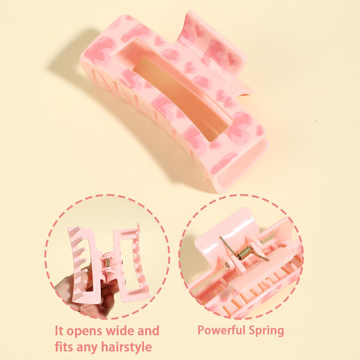 5Pcs Valentines Hair Claw Clips for Women Pink Heart Hair Clips Medium Square Hairs Claw Clips Cute Hair Accessories for Women Valentines Gift Pink Accessories Party Anniversary Supplies