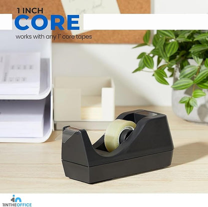 1InTheOffice Desk Tape Dispenser, Black Non-Skid Base Desktop Tape Dispenser Weighted (2 Pack)