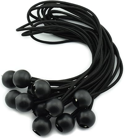 HJ Garden 24pcs 12 Inches (30cm) Ball Bungee Cords Black Elastic String Canopy Tarp Tie Down Straps Tent Fix Rope