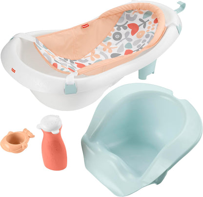 The Color is Green.Fisher-Price™ Baby to Toddler Bath 4-in-1 Sling 'N Seat Tub with Removable Infant Support and 2 Toys, Summer Blossoms