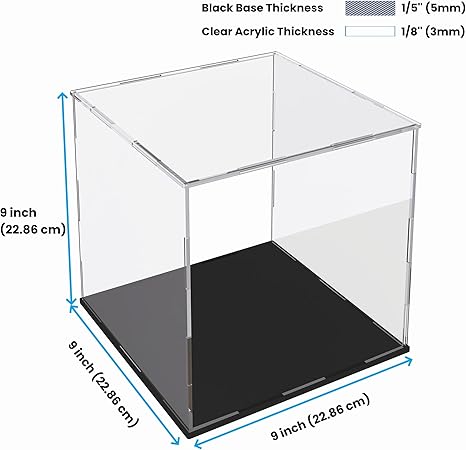 Acrylic Display Case for Collectibles and Toys, Versatile Clear Acrylic Display Box with Black Base for Action Figures and Souvenirs, 9-inch