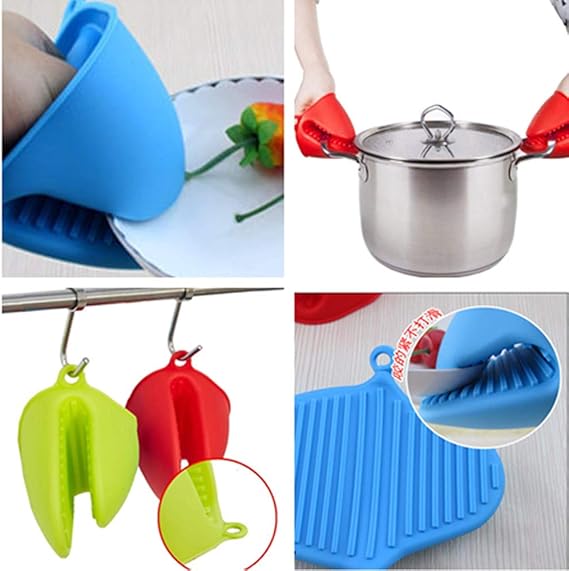 Silicone Mini Oven Gloves Potholder, Heat Resistant Pinch Oven Mitts Pot Holder for Kitchen Cooking  Baking, Blue (2 Pack)