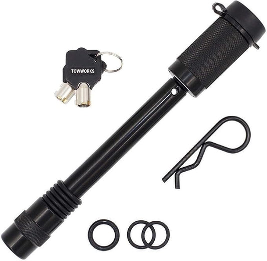 TowWorks 79830 Keyed Alike 58" Trailer Hitch Lock with Extra Long 4-12" Span, Double Safety Tow Hitch Locking Pin for 3" Receivers and Adjustable Channel Mounts