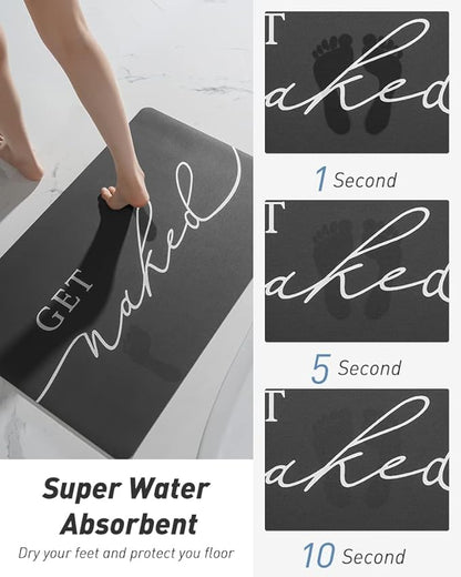 tchdio Bath Mat-Super Absorbent Quick Dry Bath Mats for Bathroom Floor Non Slip-Bathroom Mats with Rubber Backing-Ultra Thin Bathroom Rugs Fit Under Door, 17" x 24", Black