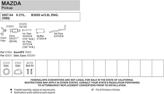 Walker 54700 Exhaust Tail Pipe 2" Inlet (OD) 2" Outlet (OD) for Ford Ranger