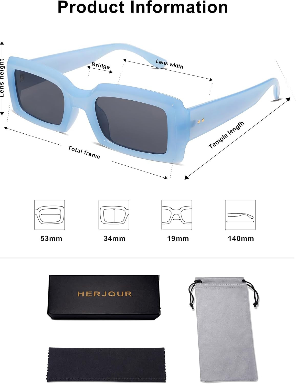 Trendy Rectangle Sunglasses for Women Men Vintage 90's Square Shades Thick Frame Nude Sunnies Sunglasses AR82002