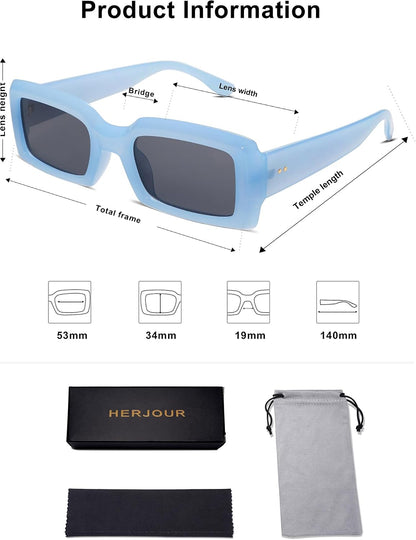 Trendy Rectangle Sunglasses for Women Men Vintage 90's Square Shades Thick Frame Nude Sunnies Sunglasses AR82002